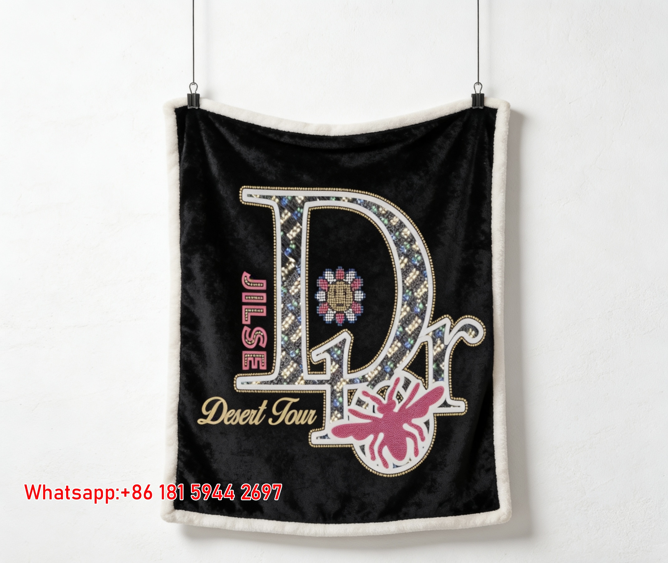 Dior Rhinestone Bee Flannel Sofa Throw Blanket D352